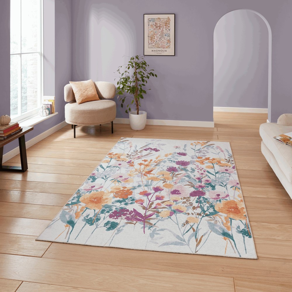 Country Floral Washable Rugs by Catherine Lansfield in Yellow